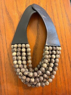 Fairchild Baldwin Multi-Strand Black/Grey Stone Bead Necklace - Chunky Statement